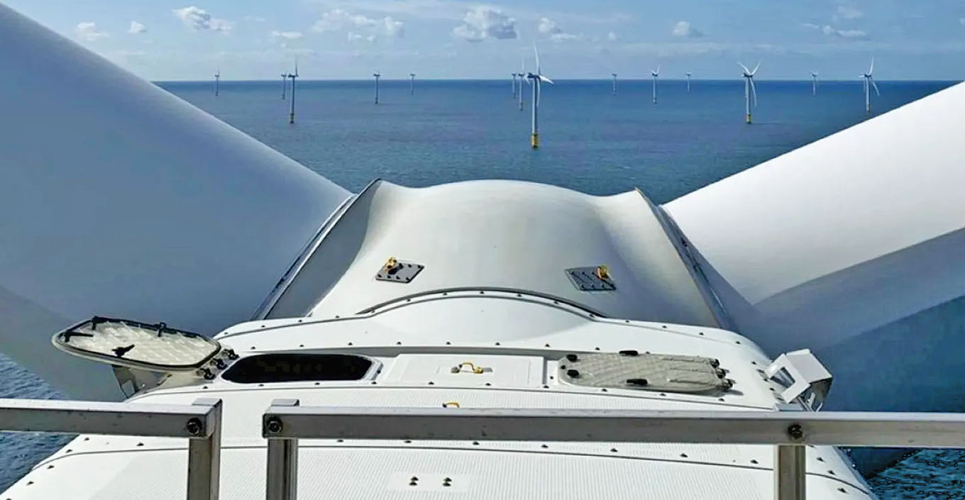 Top of wind turbine looking out to sea