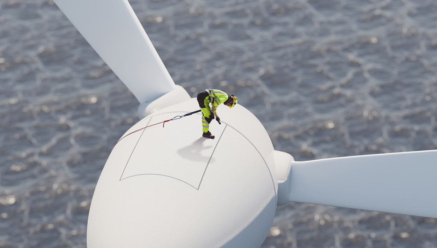 Man on wind turbine