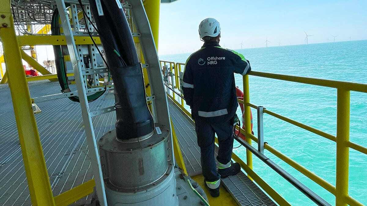 High Voltage engineer operating on an offshore substation.